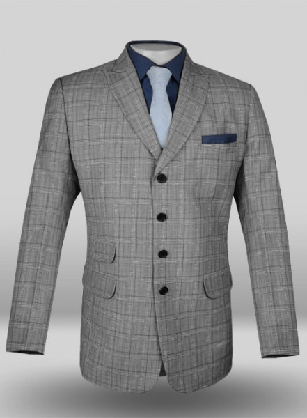 Light Gray Checks Wool Linen Jacket