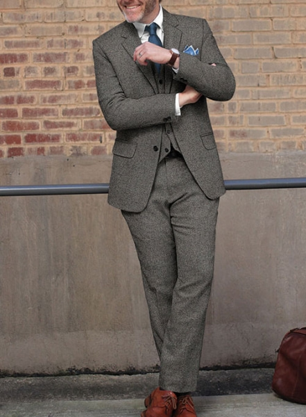 Gray Herringbone Flecks Donegal Tweed Suit