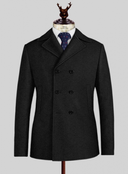 Vintage Plain Black Tweed Pea Coat