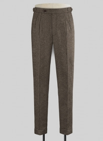 Vintage Dark Brown Herringbone Highland Tweed Trousers