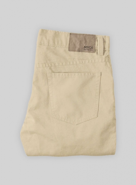 Kids Beige Feather Cotton Canvas Stretch Jeans