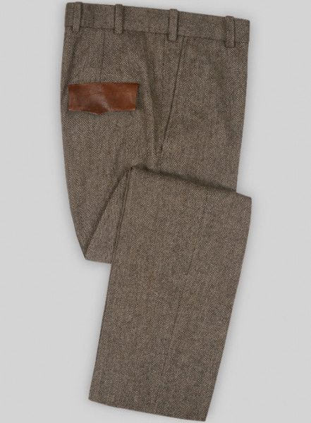 Vintage Dark Brown Herringbone Tweed Suit - Leather Trims