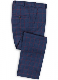 Blue Red Windowpane Flannel Wool Pants