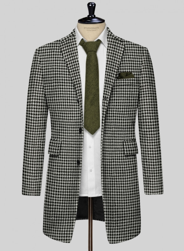 Big Houndstooth BW Tweed Overcoat