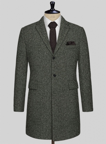 Dark Olive Flecks Donegal Tweed Overcoat