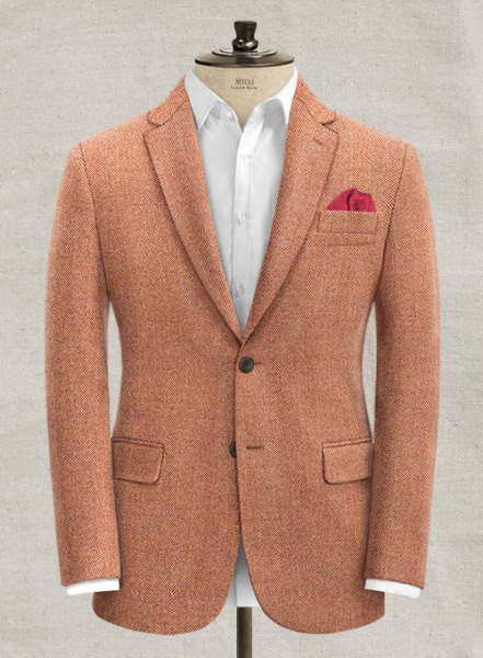 Italian Wide Herringbone Sea Orange Tweed Jacket