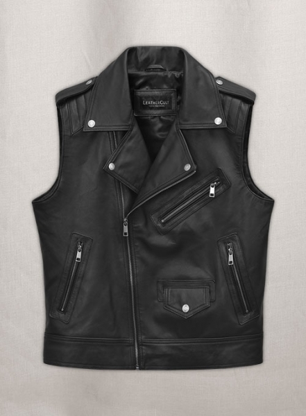 brown leather motorcycle vest - made in the USA - tanned in the USA