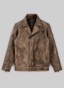 Rubbed Espanol Brown Roger Timber Leather Jacket - M Regular