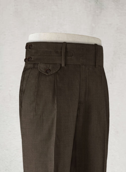 Napolean Sharkskin Dark Brown Double Gurkha Wool Trousers