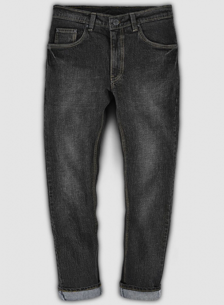 Kato Black Stretch Indigo Wash Whisker Jeans