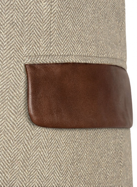 Herringbone Leather Long Coat - Luxury Beige