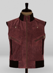 Dark Vintage Red Leather Biker Vest # 314