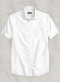 White Herringbone Cotton Shirt - Half Sleeves