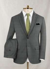 Stretch Windowpane Gray Wool Suit