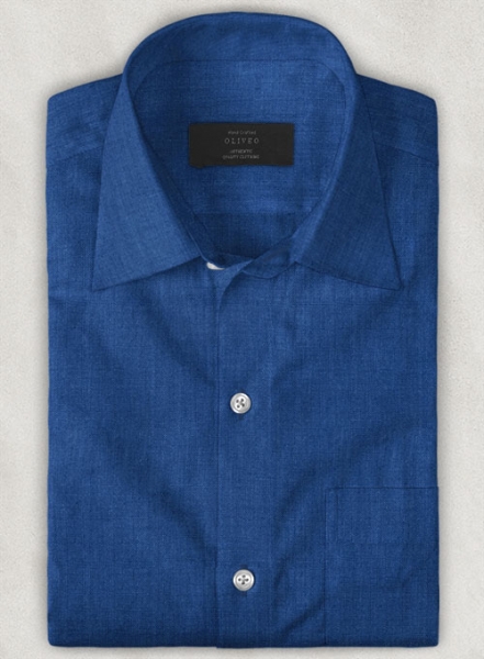 European Sapphire Blue Linen Shirt - Full Sleeves