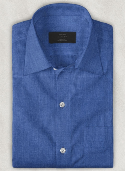 European Sapphire Blue Linen Shirt - Half Sleeves