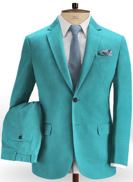 Teal Blue Stretch Satin Cotton Suit