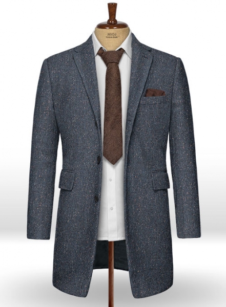 Runway Blue Flecks Donegal Tweed Overcoat