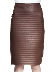 Front Ribbed Leather Skirt - # 489
