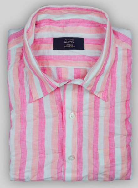 Roman Summer Pink Linen Shirt - Full Sleeves