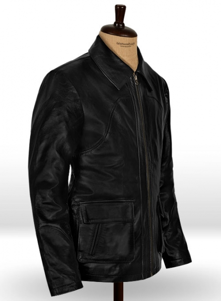 Wrinkled Black Leather Jacket #817 - L Regular