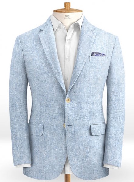 Italian Herringbone Blue Linen Jacket