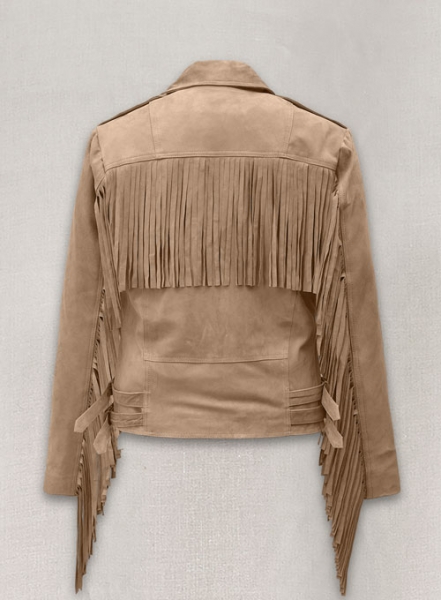 Dusty Beige Suede Leather Fringes Jacket #1008