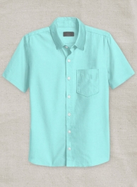 Aqua Blue Stretch Poplene Shirt - Half Sleeves