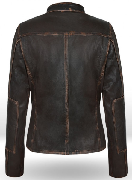 Rubbed Dark Brown Washed Alicia 88 Minutes Leather Jacket