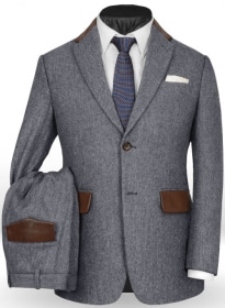 Leather Trim Tweed Suit