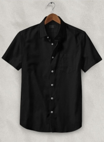Black Herringbone Cotton Shirt - Half Sleeves