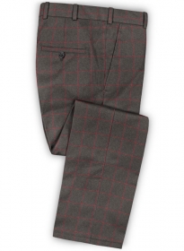 Charcoal Red Windowpane Flannel Wool Pants