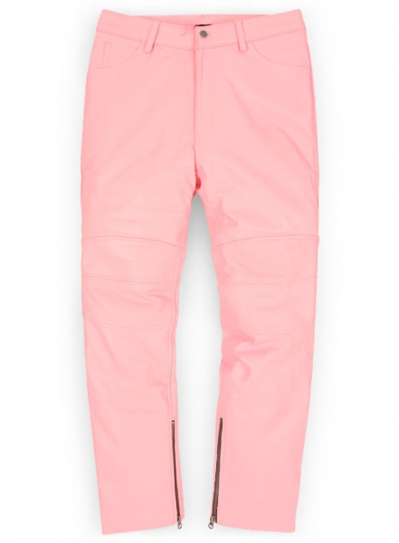 Light Pink Leather Biker Jeans - Style #1