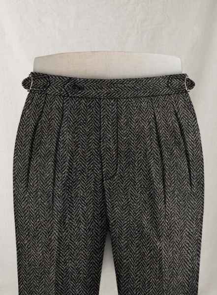 Harris Tweed Dark Gray Herringbone Highland Trousers