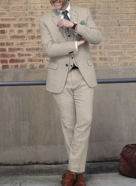 Vintage Herringbone Light Beige Tweed Suit