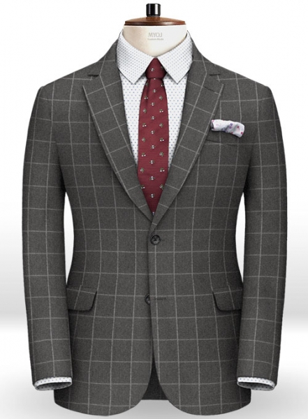 Charcoal Windowpane Flannel Wool Suit