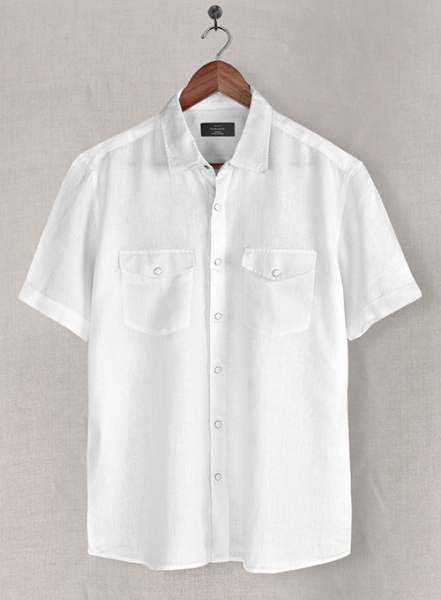 European White Linen Western Style Shirt - Half Sleeves