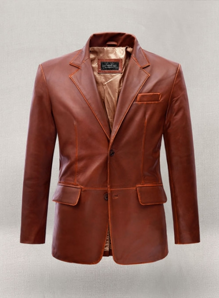 Rubbed Tan Brown Leather Blazer