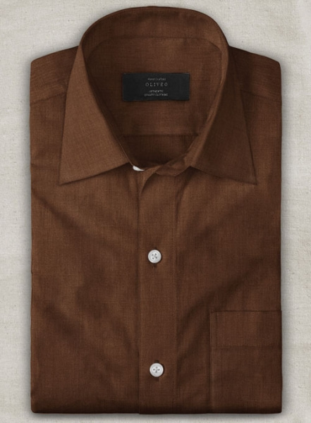 European Oak Brown Linen Shirt - Half Sleeves