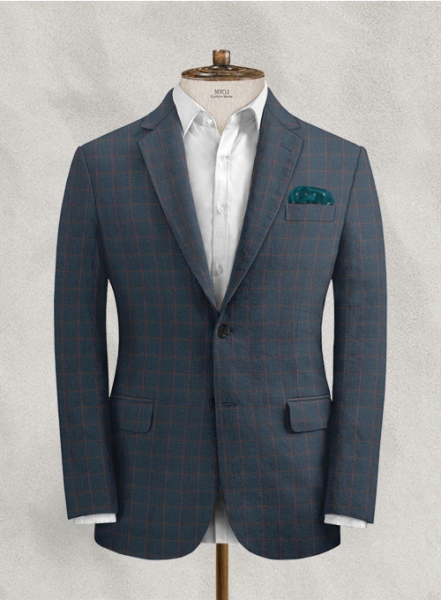 Italian Linen Slate Blue Checks Jacket