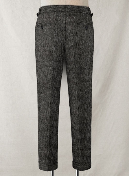 Harris Tweed Dark Gray Herringbone Highland Trousers