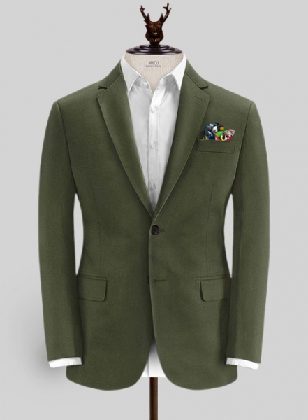 Italian Army Green Cotton Stretch Suit