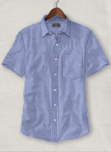 Italian Seersucker Cobalt Blue Shirt - Half Sleeves
