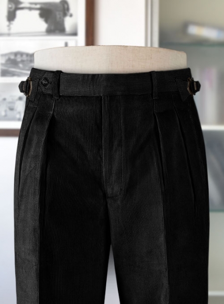 Black Stretch Colonel Corduroy Trousers