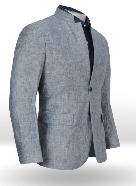 Italian Celeste Blue Linen Mandarin Style Jacket