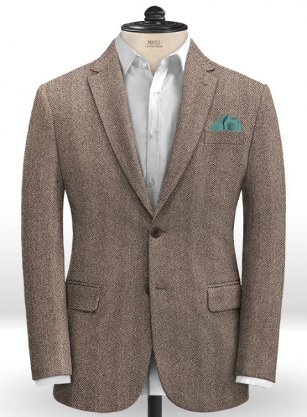 Italian Wide Herringbone Brown Tweed Suit