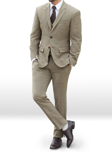 Napolean Beige Checks Wool Suit