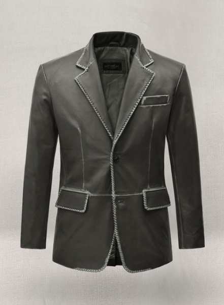 Rubbed Charcoal Medieval Leather Blazer