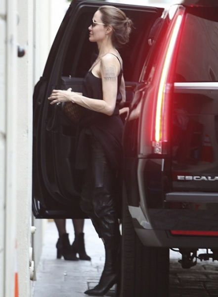 Angelina Jolie Leather Joggers