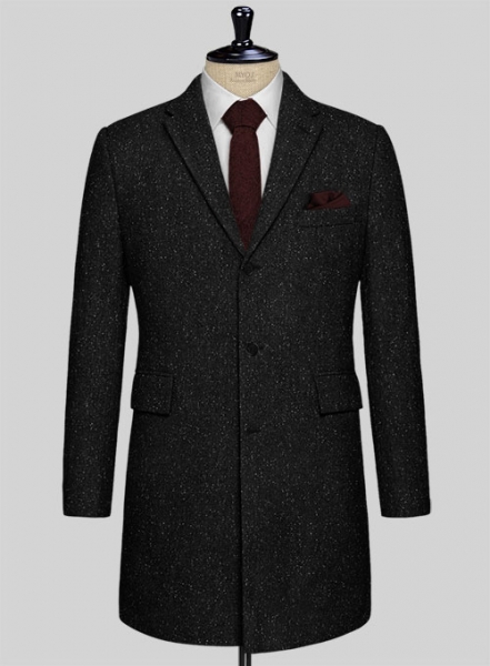 Black Flecks Donegal Tweed Overcoat
